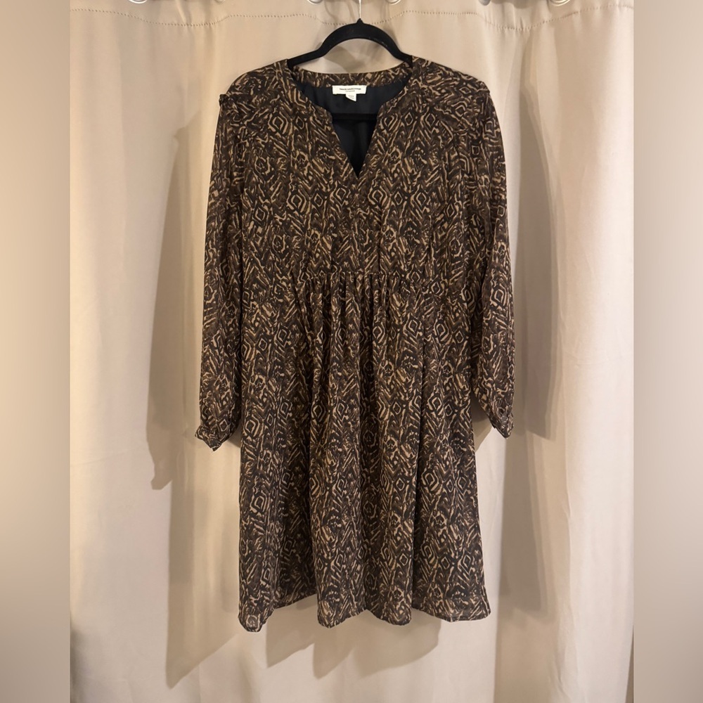 beachlunchlounge Brown Geometric Long Sleeve Dress